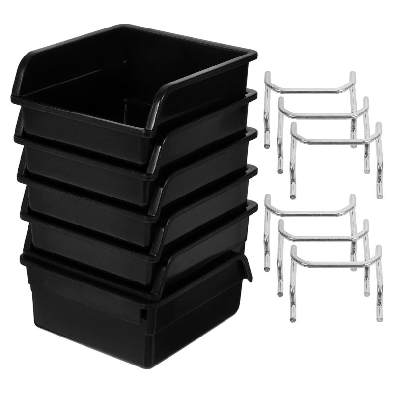 Black Pegboard Storage Bins with Hooks 6 Pack Thickened Plastic Organizer for Garage Workshop - Image 2