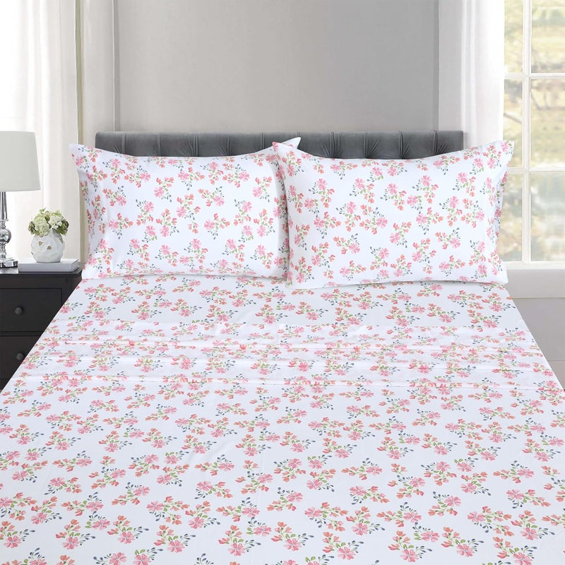 Ruvanti 100% Cotton Split King Sheets Sets for Adjustable Bed, 5 PCs, Soft & Breathable Percale Weave Bedding, Deep Pocket 16", Hotel Standard, Crisp Cool Feel & Durable, Floral Sheet, Bloomex - Image 3