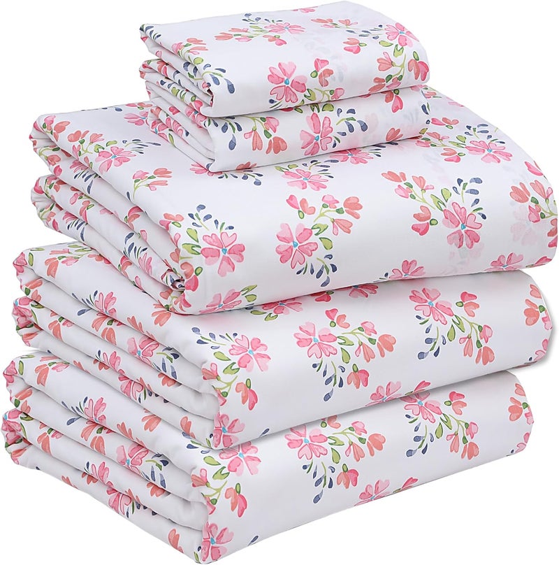 Ruvanti 100% Cotton Split King Sheets Sets for Adjustable Bed, 5 PCs, Soft & Breathable Percale Weave Bedding, Deep Pocket 16", Hotel Standard, Crisp Cool Feel & Durable, Floral Sheet, Bloomex - Image 1