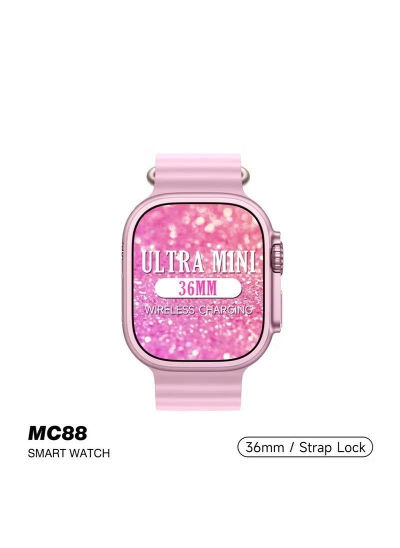 Modio MC88 Ultra Mini 36mm Smart Watch in Pink – Compact and Stylish Wearable with Wireless Charging Strap and Secure Screw Lock – High-Performance Fitness Tracker with Heart Rate Monitor, Sleep Tracking, Notifications, and Long Battery Life – Perfect for Women and Men Who Value Elegance and Functionality - Image 2