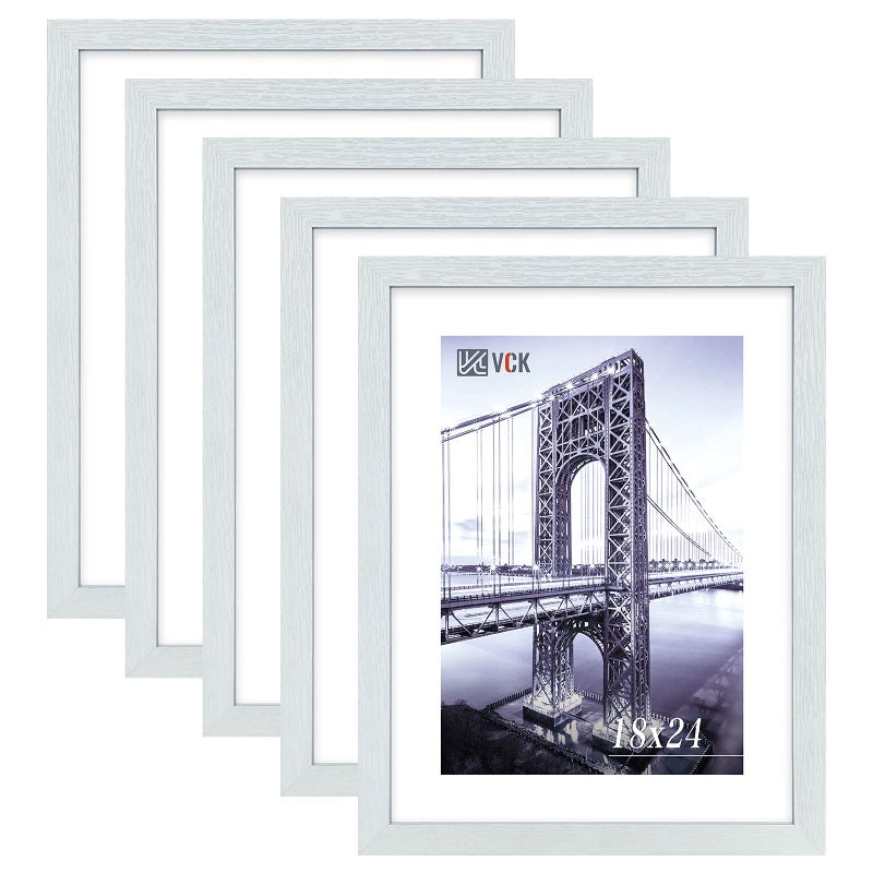 VCK 18x24 Poster Frame White with Polished Plexiglass Set of 5 Picture Frames Horizontal and Vertical Formats with Included Hanging Hardware