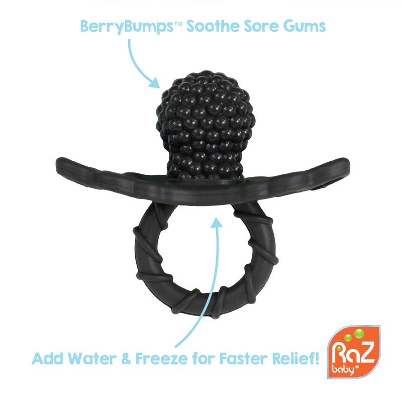 RaZbaby RaZberry Silicone Teether Pacifier – Teething Relief for Infants, Food-Grade, BPA-Free, Hands-Free Design, Natural Berrybumps Fruit Texture for Sensory Development, Freezable – Black - Image 2