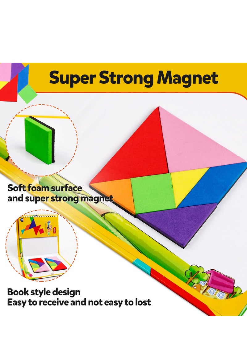 SYOSI Travel Tangram Puzzle with 2 Sets Magnetic Plate-Montessori Shape Pattern Blocks Jigsaw Road Trip Games with 240 Solution - IQ Book Educational Toy Brain Teaser Gift for Kids Adults Challenge - Image 2