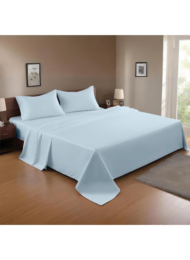 Rest 3-Piece Sky Blue Plush 220X240 Flat Bedsheet Set Includes 1 Deep Pocket Flat Bedsheet And 2 Pillow Covers, Breathable And Machine Washable  - Image 1