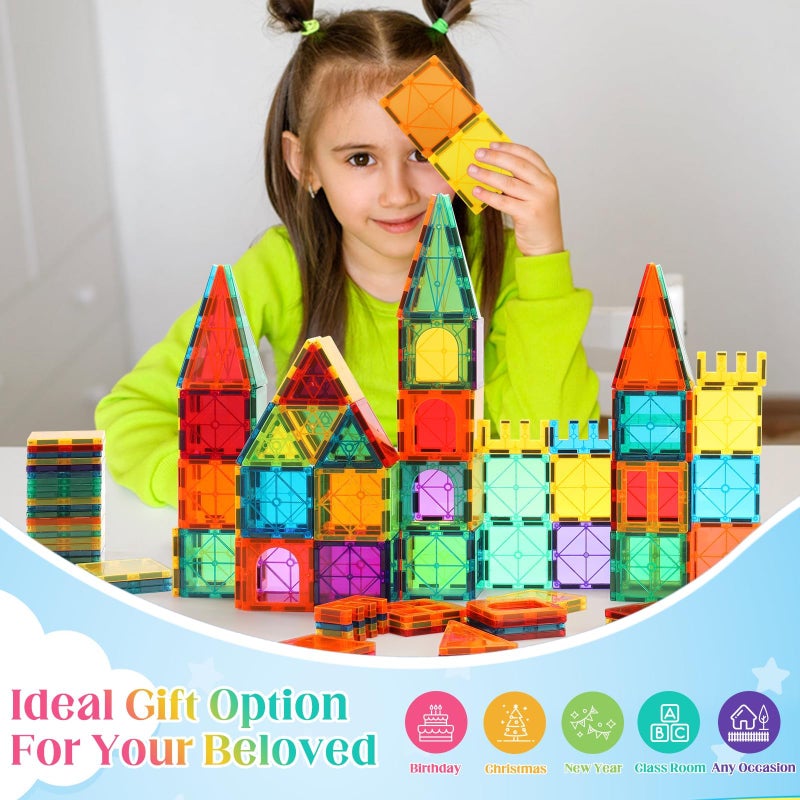 OugerToy Magnetic Building Tiles for Kids,64 PCS Educational Magnetic Stacking Blocks for Boys Girls, Magnets Construction Toys,Stem Preschool Kindergarten Learning Toys - Image 4