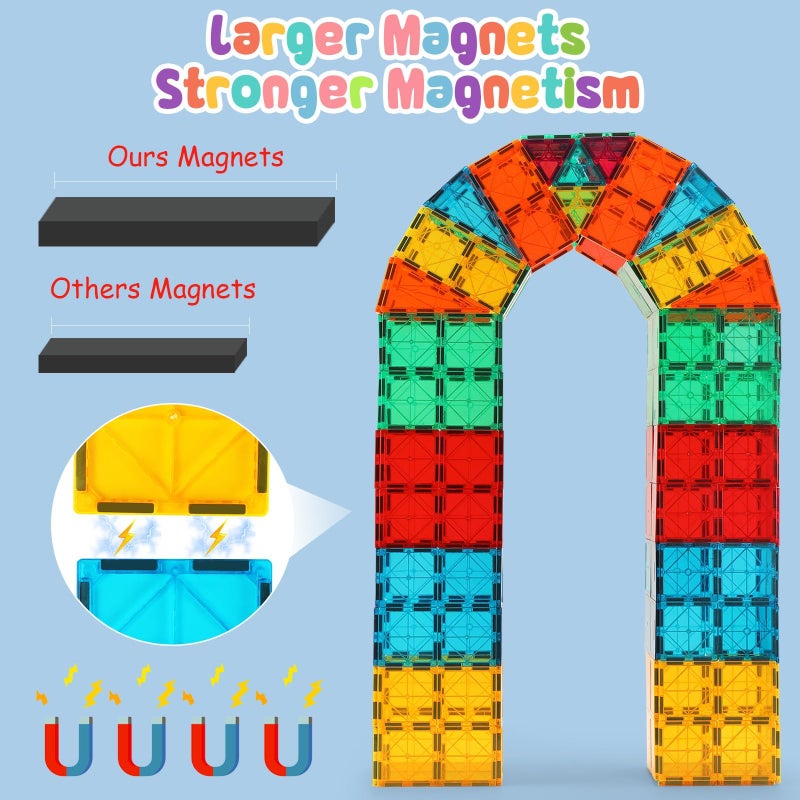 OugerToy Magnetic Building Tiles for Kids,64 PCS Educational Magnetic Stacking Blocks for Boys Girls, Magnets Construction Toys,Stem Preschool Kindergarten Learning Toys - Image 3
