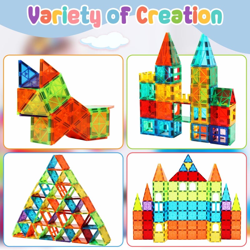 OugerToy Magnetic Building Tiles for Kids,64 PCS Educational Magnetic Stacking Blocks for Boys Girls, Magnets Construction Toys,Stem Preschool Kindergarten Learning Toys - Image 5