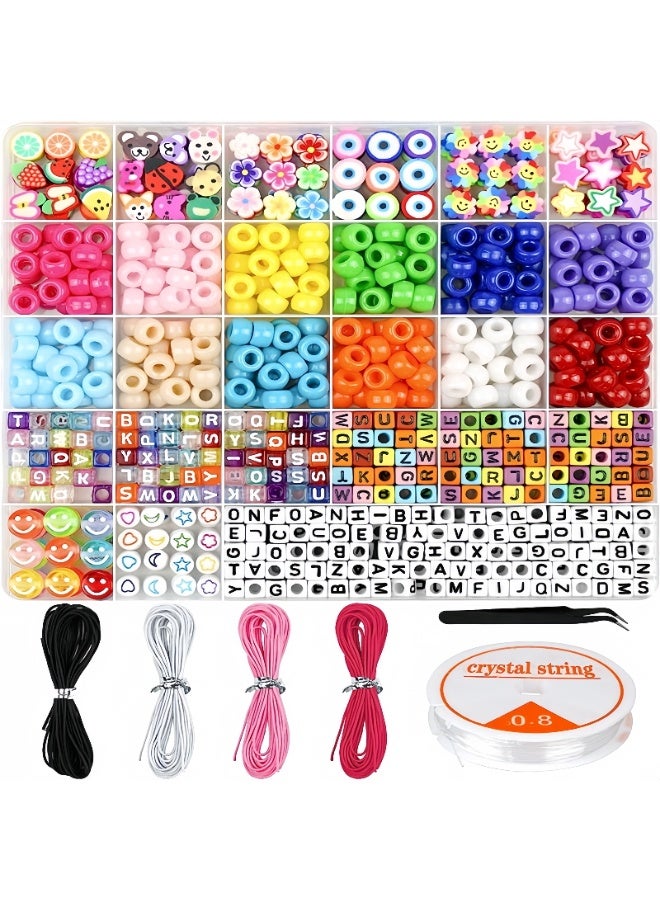 DIY Beaded Jewelry Accessories Ki, Beads for Making Necklace  Earrings Bracelet with Pony, Kandi, Polymer Clay, Smile Face & Letter Beads , DIY Arts and Crafts Gifts Toys for Girls Age 5-12 - Image 1