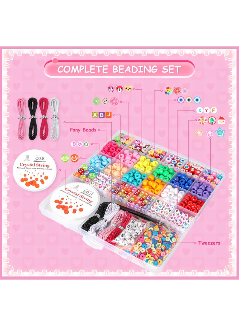 DIY Beaded Jewelry Accessories Ki, Beads for Making Necklace  Earrings Bracelet with Pony, Kandi, Polymer Clay, Smile Face & Letter Beads , DIY Arts and Crafts Gifts Toys for Girls Age 5-12 - Image 4