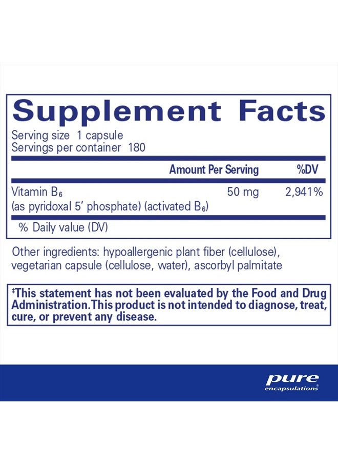 Pure Encapsulations - P5P 50 - Active Vitamin B6 - Supports Energy Metabolism & Brain Health* - Gluten Free & Non-GMO - 180 Capsules - Image 1
