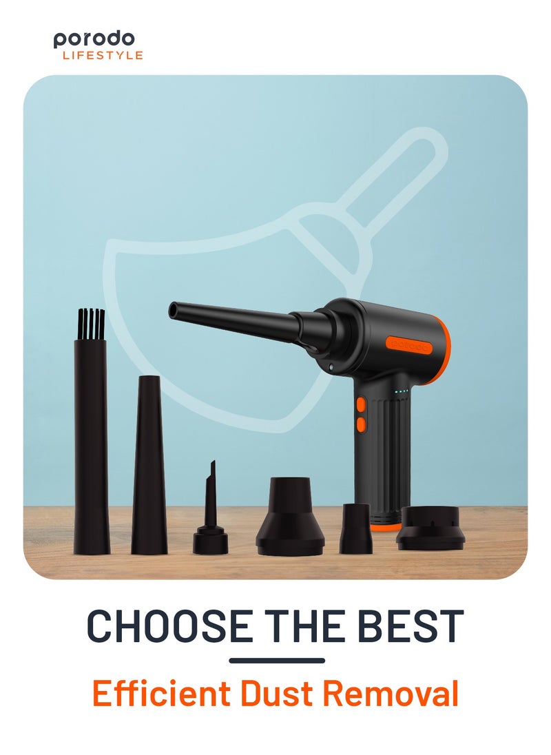 porodo - Triple Speed Portable Air Duster with Extra Nozzles and Vacuum Function / 7500mAh Built-in Battery / Low-Noise Brushless Motor / Efficient / 30mins Working Time - Black - Image 1