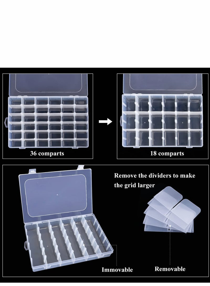Excefore 36 Grids Clear Plastic Organizer Box with Adjustable Compartment Dividers, Jewlery Storage Bead Organizer Rock Collection Box for Fishing Tackles Washi Tapes Threads  - Image 3