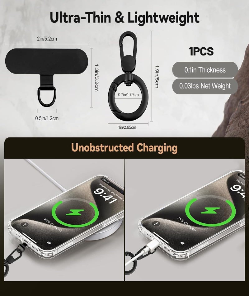 Aeenioy Rotatable Phone Tether Tab and Zinc Alloy Buckle, Phone Tag, Universal Phone Lanyard Patch, Cell Phone Replacement Pad, Compatible for iPhone & Other Cell Phone - Image 3