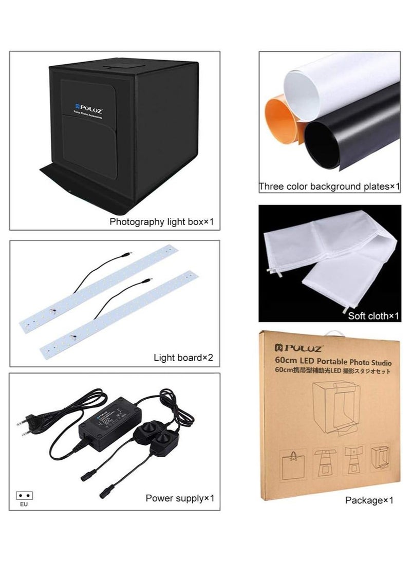 PULUZ 60cm x 60cm folding portable 60W 2 x 1690LM 5500K white lighting studio shooting tent box set with 38X38CM LED photography shadow light board combination set  - Image 4