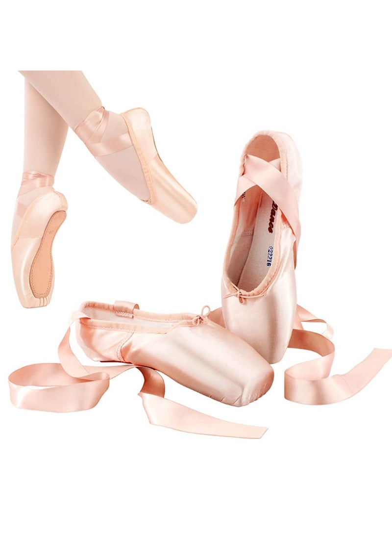 SYOSI Ballet Pointe Shoes Pink Professional Dance Soft Shank Satin with Sewn Ribbon for Girls Women for all Dancers Sise 36(23cm) - Image 1
