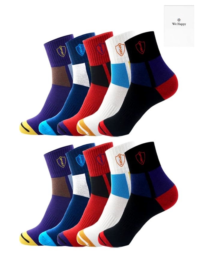 We Happy 10 Pairs of Men’s Colorful Athletic Socks for Running Training and Everyday Comfort Moisture Wicking Cotton Blend Breathable and Durable Socks Assorted Colors  - Image 1