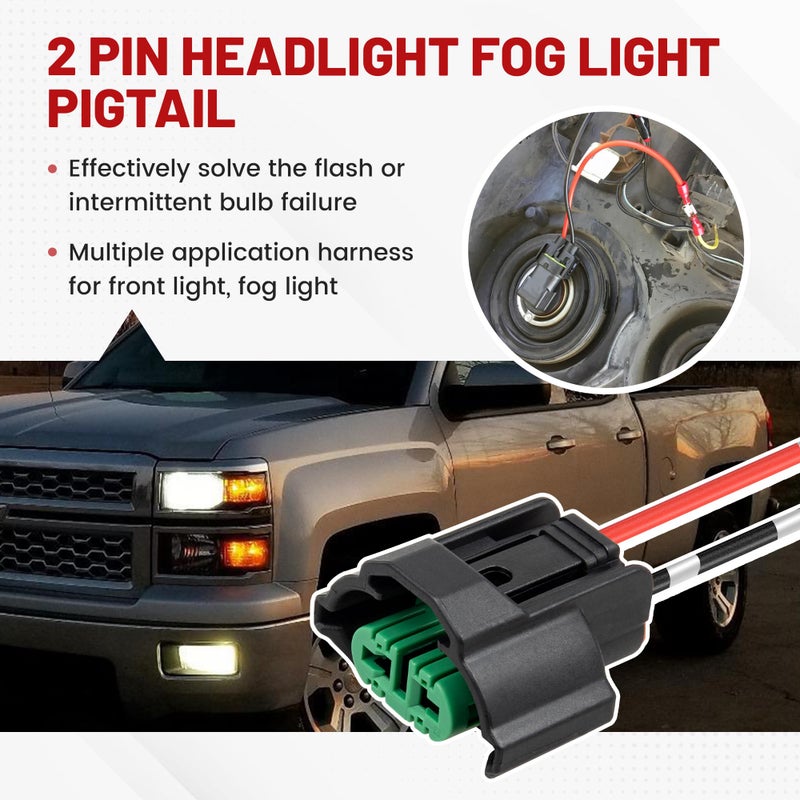 RED WOLF H8 H9 H11 880 881 Female Adapter Wire Connector Replace OEM Headlight Fog Light Wiring Harness Retrofit Pigtail for Toyota GMC Chevy Honda Jeep Ford Dodge Bulb LED Headlamp Universal Fit - Image 2