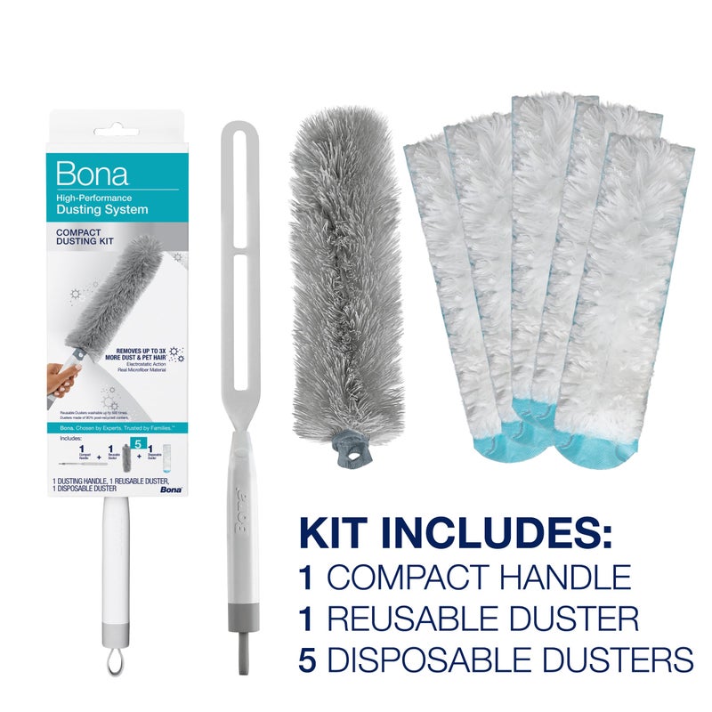 Bona High Performance Dusting System - 1 Compact Handle, 5 Disposable Dusters, & 1 Reusable Duster - Compact Dusting Kit Removes Dust & Pet Hair - Image 2