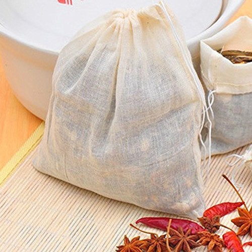 FOYARA 20Pcs Cotton Drawstring Bags 5 x 6 inch Reusable Tea Bags Herb Sachet Unbleached Cheesecloth Bags for Soup Gravy Broth Stew - Image 4