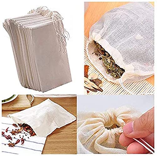 FOYARA 20Pcs Cotton Drawstring Bags 5 x 6 inch Reusable Tea Bags Herb Sachet Unbleached Cheesecloth Bags for Soup Gravy Broth Stew - Image 5