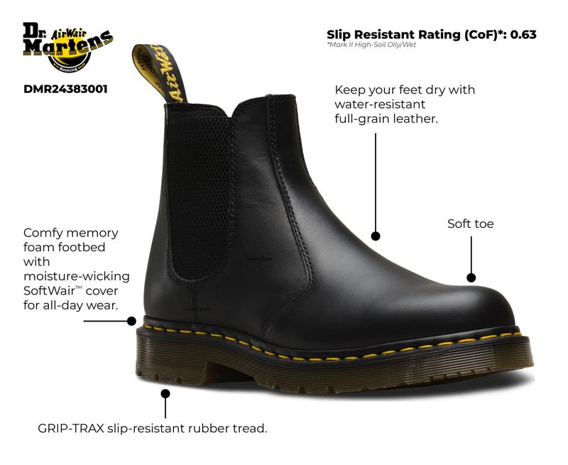 Dr Martens Dr. Martens, Unisex 2976 Slip Resistant Service Boots, Black, 6 US Men/7 US Women - Image 2