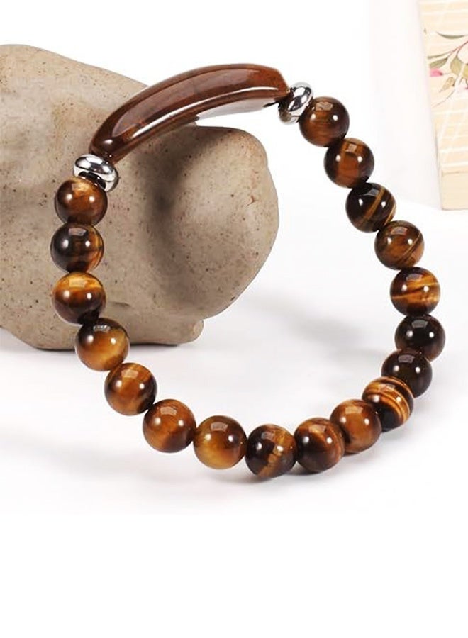 Unisex Healing Stone Bracelet Natural Gemstone Charm Stretch Bracelet Crystal Energy Charm Tiger Eye Stone 8mm Beaded Bracelet Handmade Meditation Stone Jewelry Stretch Yoga Bracelet - Image 4
