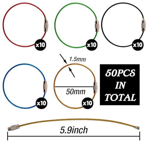 ROYHOO 50PCS 5.9" Steel Wire Keychain, Colored Nylon Coated Stainless Steel Metal Wire Keychains, 1.5 mm Key Rings Loops for Hanging Luggage Tags, Keys and ID Tag Keepers - Image 2