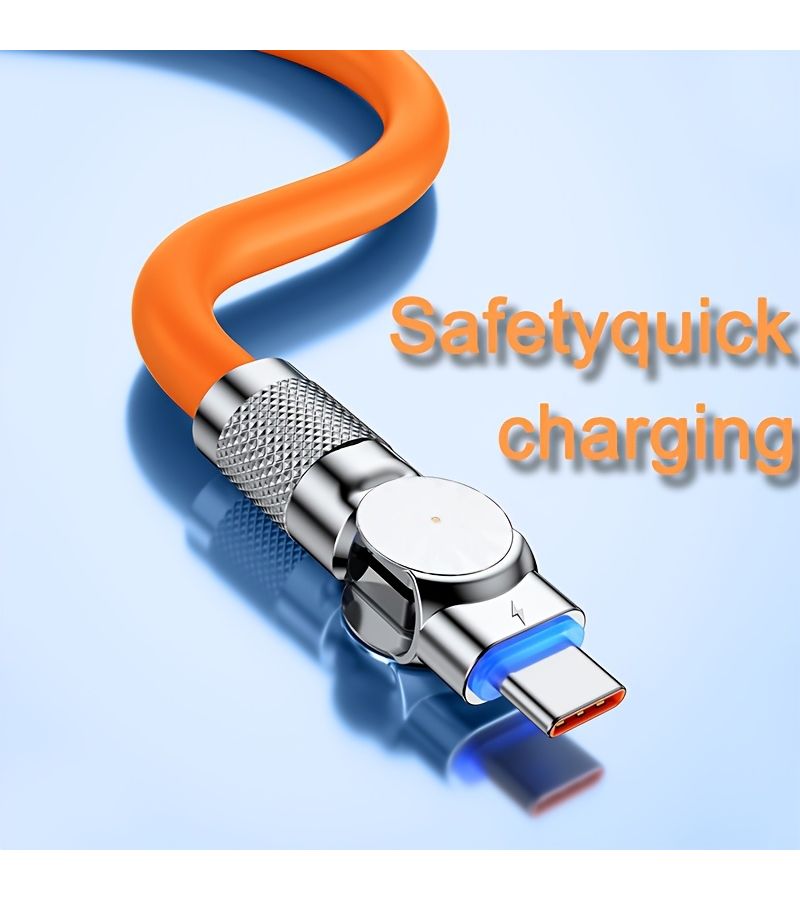6A 100W 180 درجة دوران USB C كابل شحن فائق السرعة 39.37 بوصة برتقالي للألعاب - Image 4