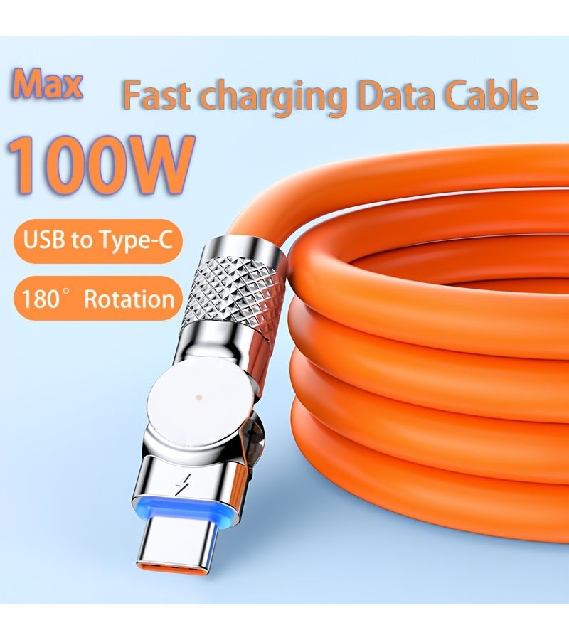 6A 100W 180 درجة دوران USB C كابل شحن فائق السرعة 39.37 بوصة برتقالي للألعاب - Image 3