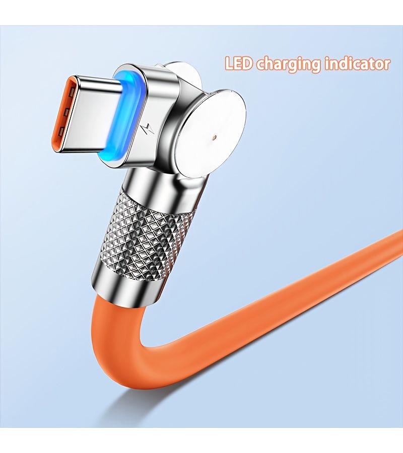 6A 100W 180 درجة دوران USB C كابل شحن فائق السرعة 39.37 بوصة برتقالي للألعاب - Image 5
