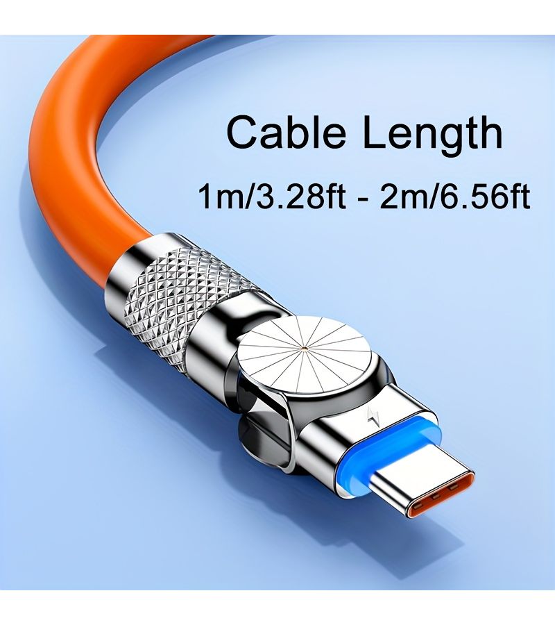 6A 100W 180 درجة دوران USB C كابل شحن فائق السرعة 39.37 بوصة برتقالي للألعاب - Image 2