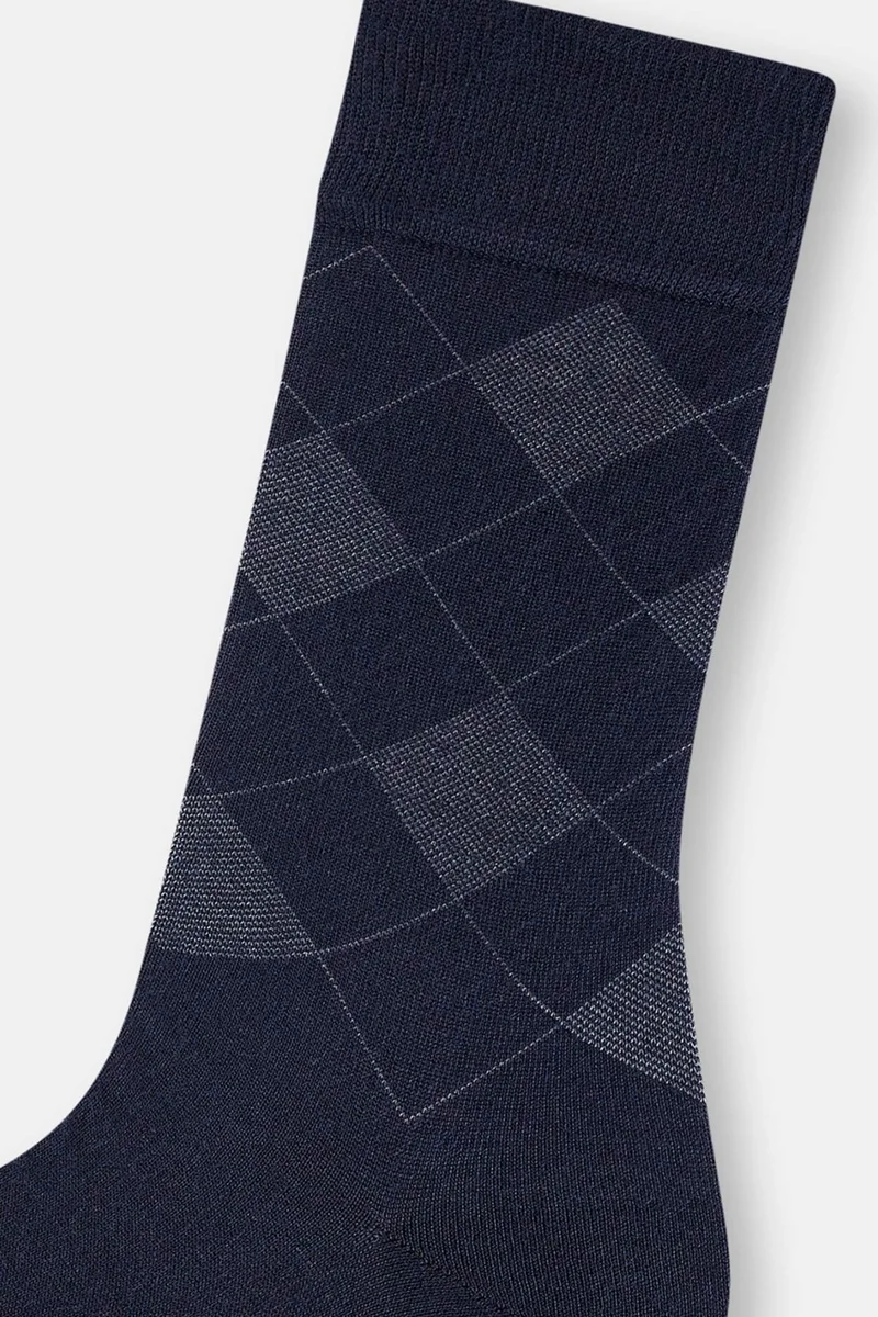 dagi Navy Blue Men's Diamond Pattern Bamboo Socks