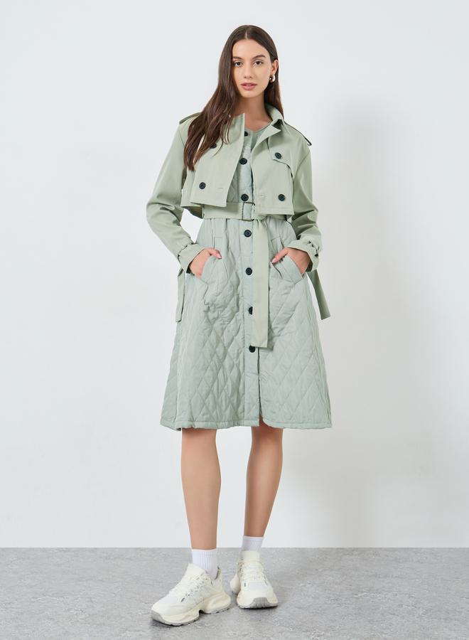 Take Two Green Quilted Look Dress and Crop Jacket Co-Ords - Image 1
