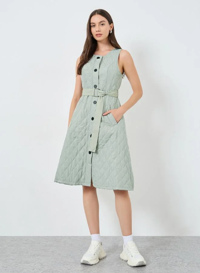 Take Two Green Quilted Look Dress and Crop Jacket Co-Ords