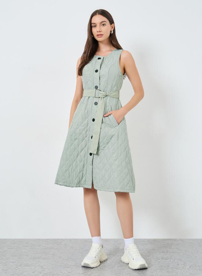 Take Two Green Quilted Look Dress and Crop Jacket Co-Ords - Image 3