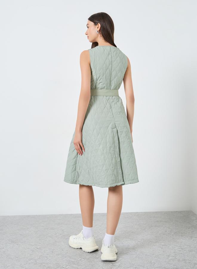 Take Two Green Quilted Look Dress and Crop Jacket Co-Ords - Image 5