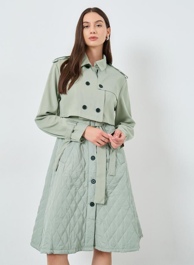 Take Two Green Quilted Look Dress and Crop Jacket Co-Ords - Image 2