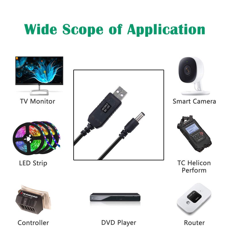 iGreely DC 5V to DC 9V USB Voltage Step Up Converter Cable 3.3ft/1m Power Supply Adapter Cable with DC Jack 5.5 x 2.5mm or 5.5 x 2.1mm, for Fan, Led Light, Wireless Router, Speakers and More Devices - Image 3