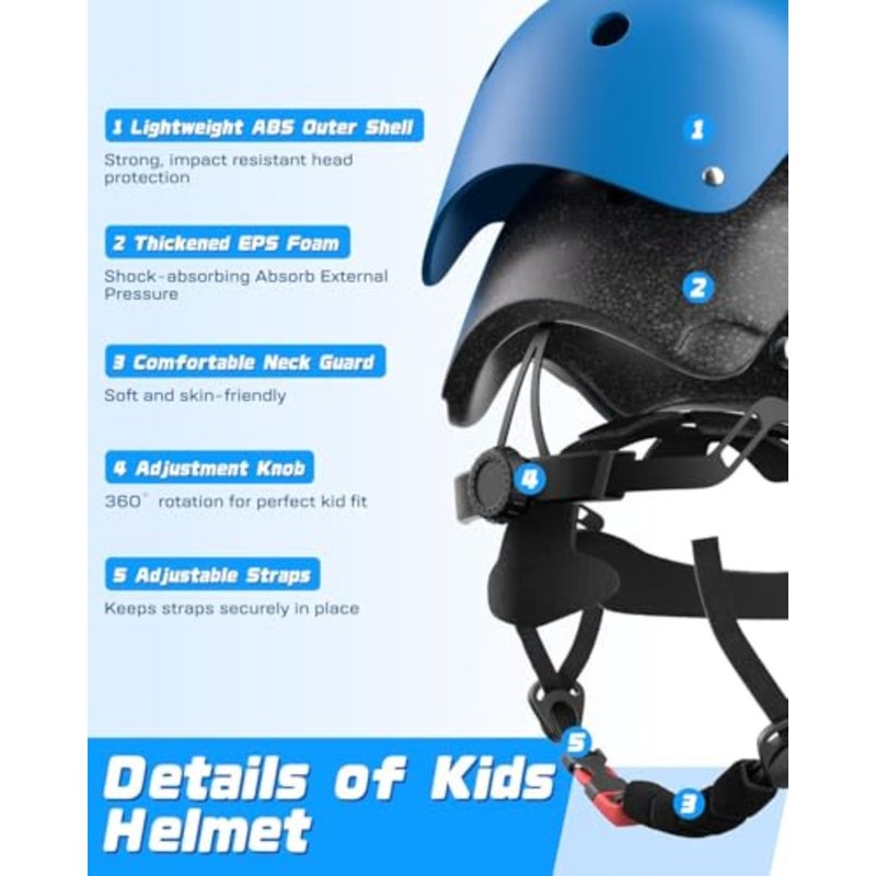 Bike Helmet Set for Boys and Girls, Adjustable Helmet for Ages 3-14 Year, Toddler Pad Set with Knee and Elbow Pads for Bike, Roller, Skating, Scooter, and More Sports - Image 3