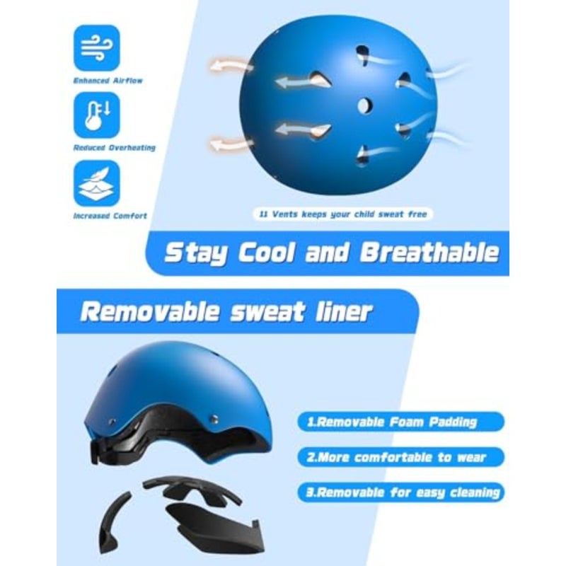 Bike Helmet Set for Boys and Girls, Adjustable Helmet for Ages 3-14 Year, Toddler Pad Set with Knee and Elbow Pads for Bike, Roller, Skating, Scooter, and More Sports - Image 4