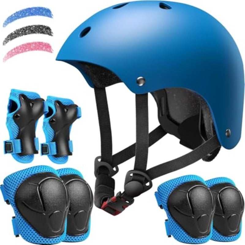 Bike Helmet Set for Boys and Girls, Adjustable Helmet for Ages 3-14 Year, Toddler Pad Set with Knee and Elbow Pads for Bike, Roller, Skating, Scooter, and More Sports - Image 1