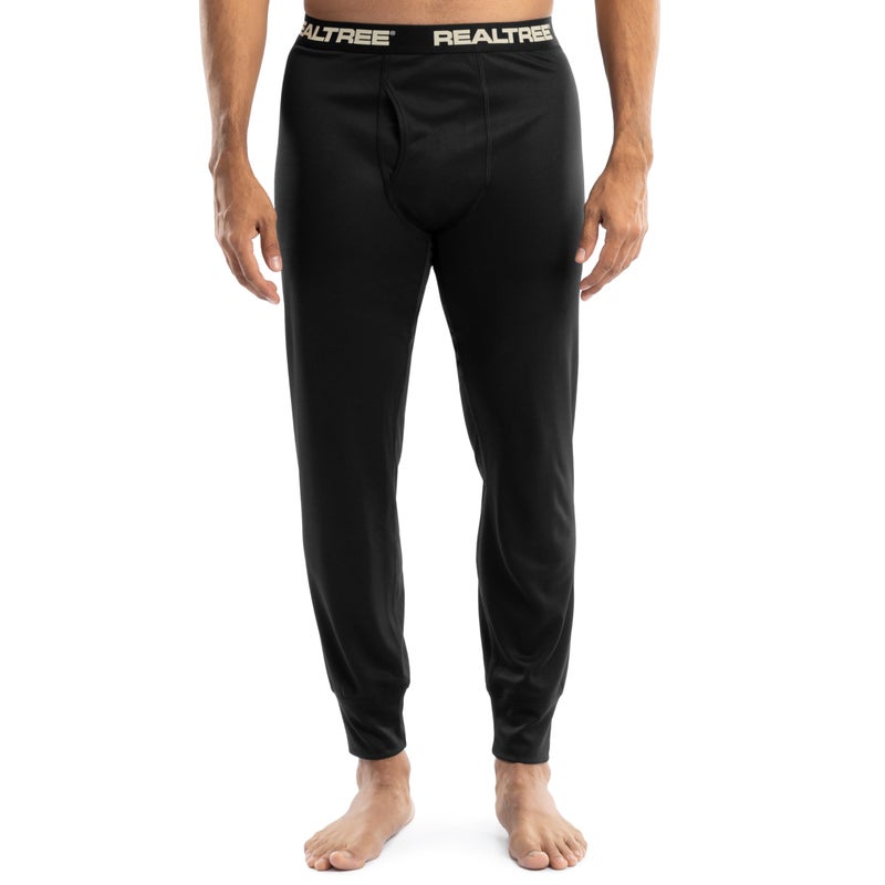 Realtree Men's Polyester Performance Baselayer Thermal Underwear Long Johns Bottom, Black, Medium - Image 1