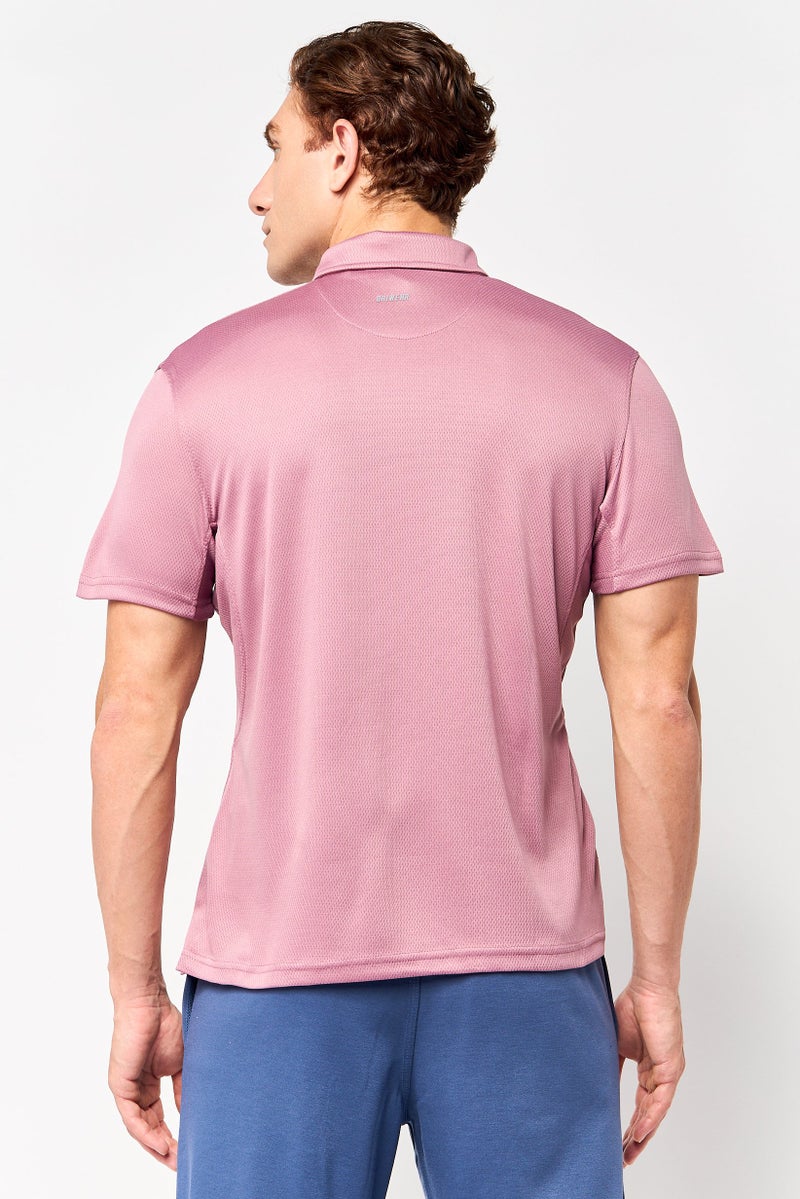 MOTION Men Sportswear Fit Short Sleeve Training Polo Shirt, Dusty Pink - Image 4