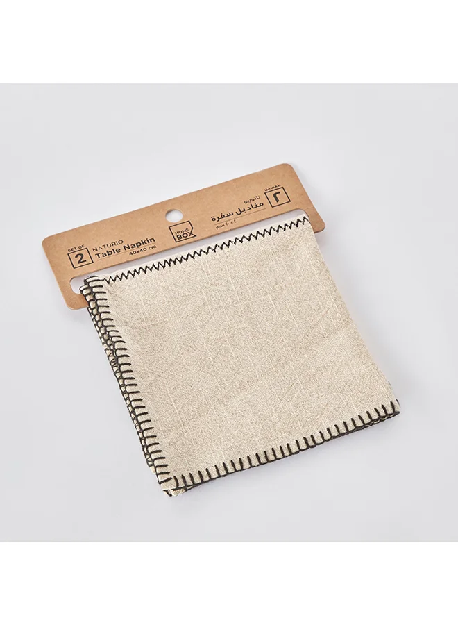 Home Box Naturio 2-Piece Stitch Natural Napkin Set 40 x 40 cm