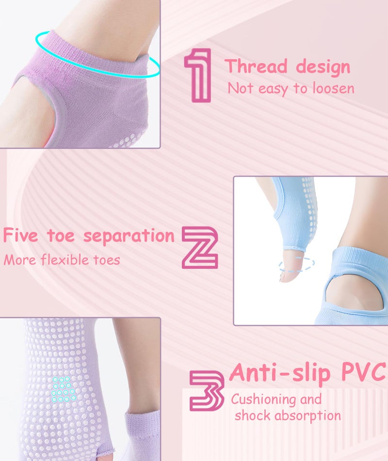 INOCEAN 2 Pairs Yogo Socks for Women, Toe Socks for Women,Non-Slip Toe, Pink and Blue Colors, Comfortable Temple, Ideal for Yoga, Pilates, and Barefoot Workouts - Image 3