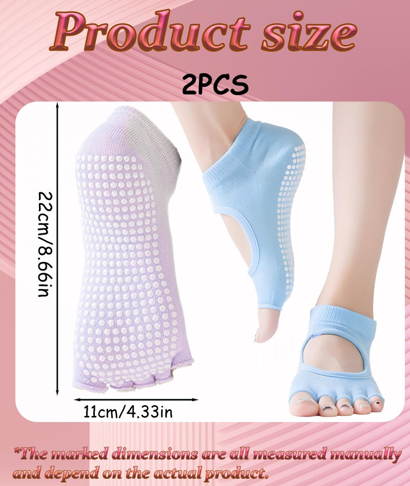INOCEAN 2 Pairs Yogo Socks for Women, Toe Socks for Women,Non-Slip Toe, Pink and Blue Colors, Comfortable Temple, Ideal for Yoga, Pilates, and Barefoot Workouts - Image 2