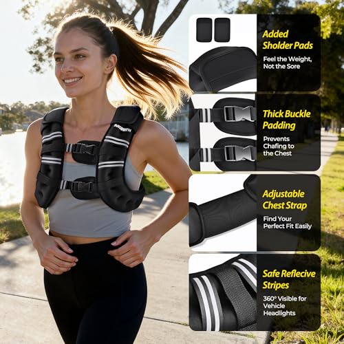 PACEARTH Weighted Vest, 6lb/12lb/16lb/20lb/25lb/30lb Weight Vest with Reflective Stripe, Body Weight Vests Adjustable for Men, Women Workout, Strength Training, Running, Walking, Jogging - Image 4
