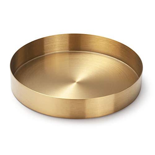 IVAILEX Round Gold Tray Stainless Steel Jewelry, Make up, Candle Plate Decorative Tray (7 inches) - Image 1