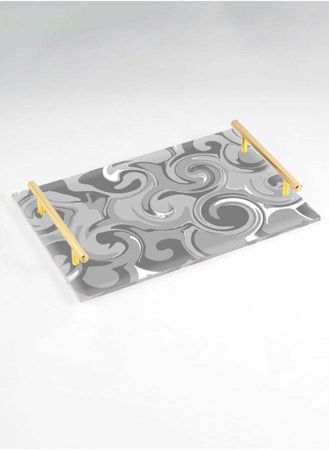 LOWHA Decorative Acrylic Serving Tray with Gold Color Metal Handles Abstract Wave Pattern 20x30cm  - Image 1