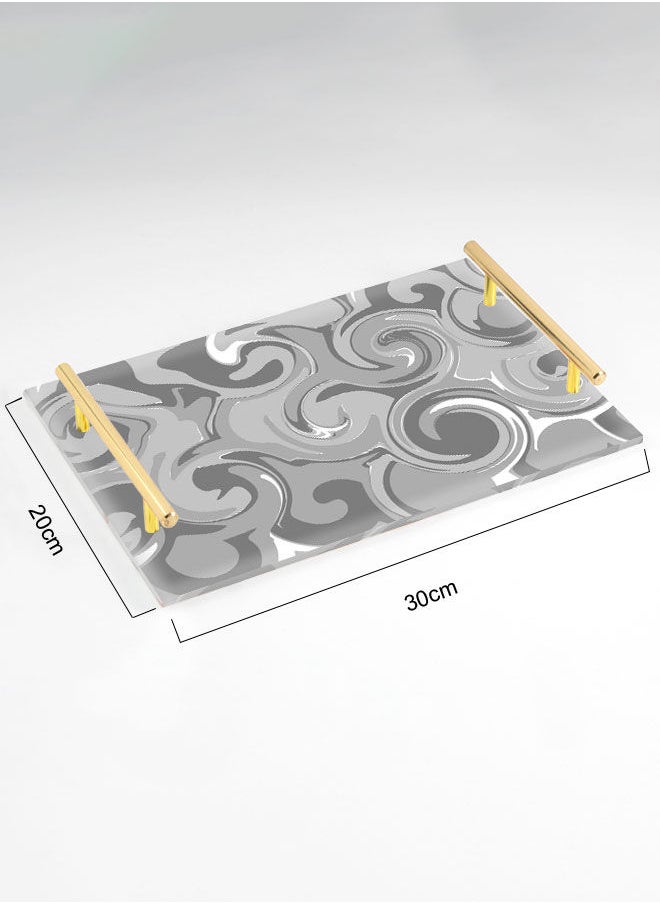 LOWHA Decorative Acrylic Serving Tray with Gold Color Metal Handles Abstract Wave Pattern 20x30cm  - Image 2